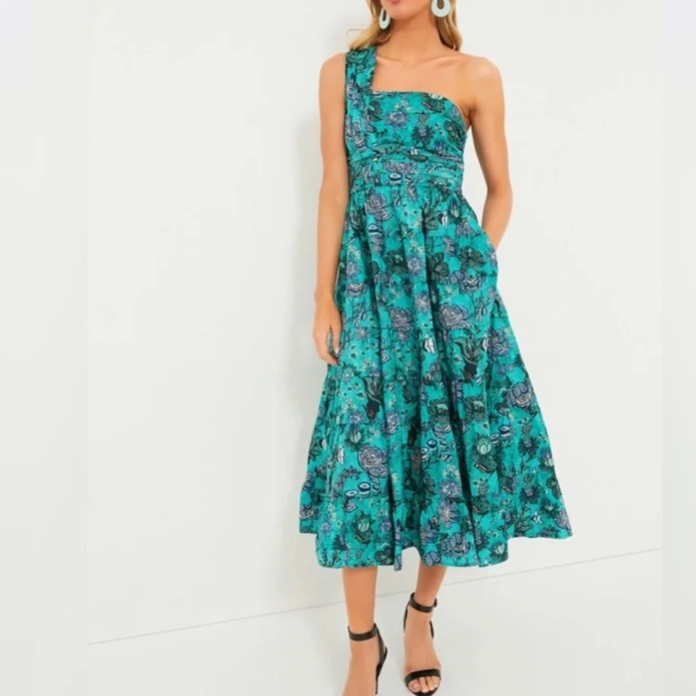 Ulla Johnson Ellie One‑Shoulder Midi Dress Jade Sz 2